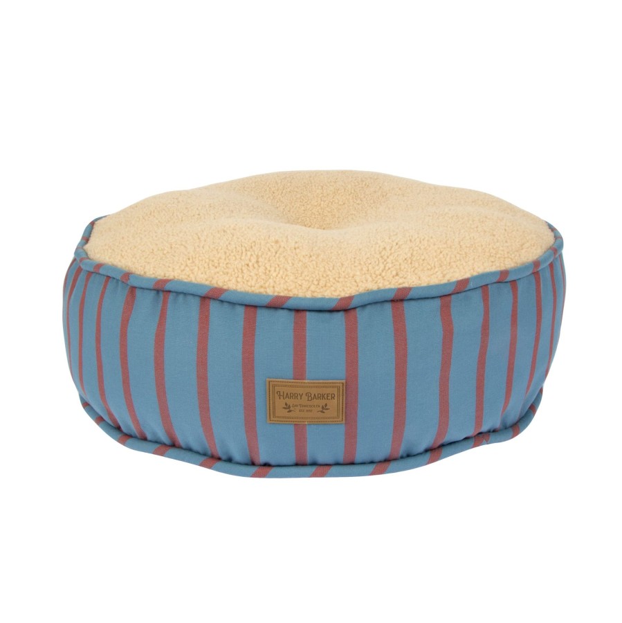 Harry Barker Striped Sherpa Pouf Pet Bed New