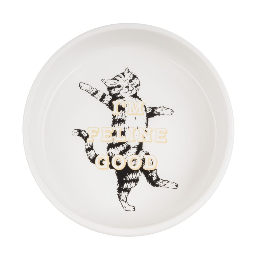 Harry Barker I'M Feline Good Ceramic Cat Bowl - White Hot